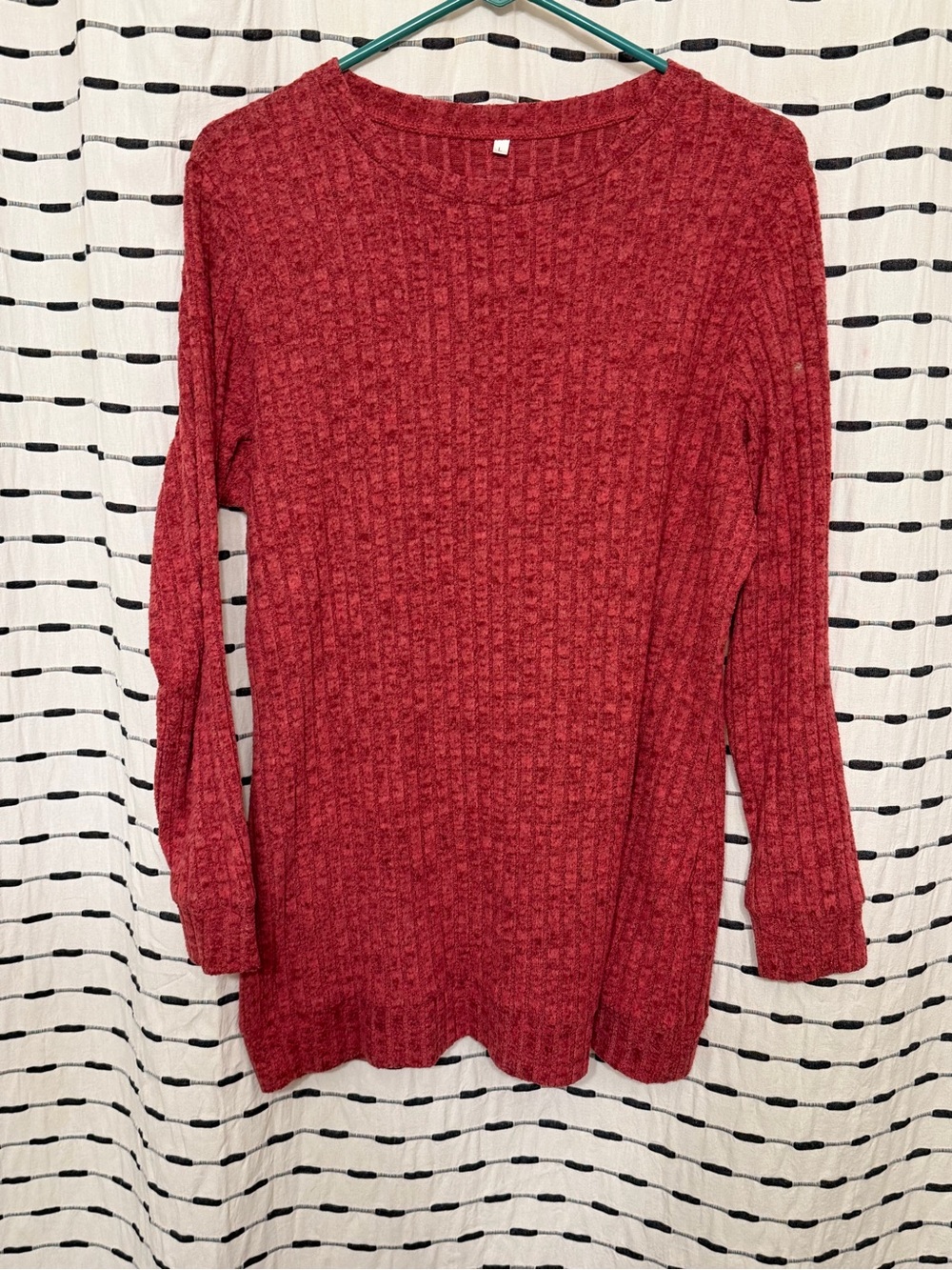 Women's Red Ribbed Knit Sweater - Classic Crewneck
